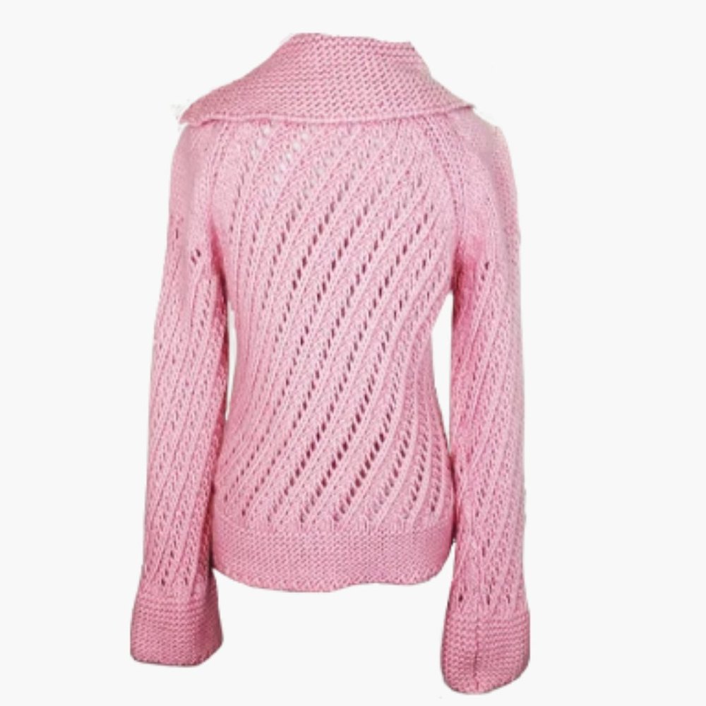 Fisherman Out of Ireland Button Neck Aran Style Sweater in Pink - Picture 2 of 6